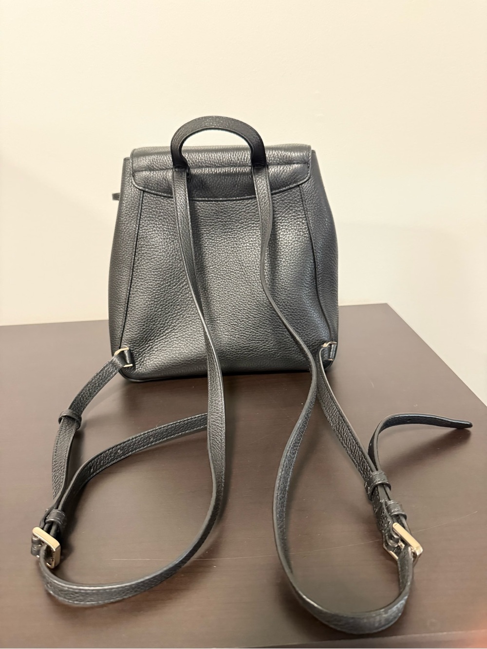 Kate Spade New York Black Pebbled Leather Flap Backpack - Picture 3 of 12